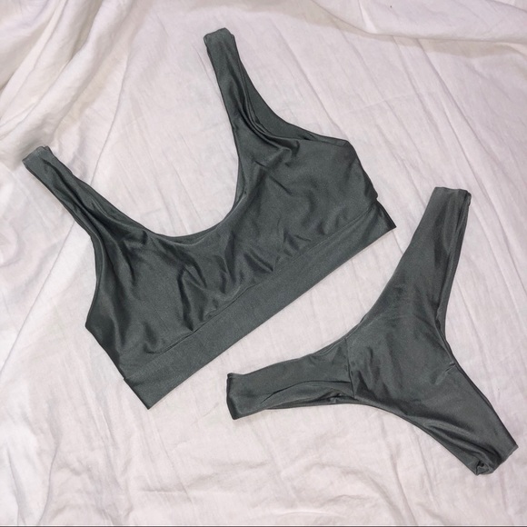 U neck bralette thong bikini - Gray - Small - Picture 5 of 7